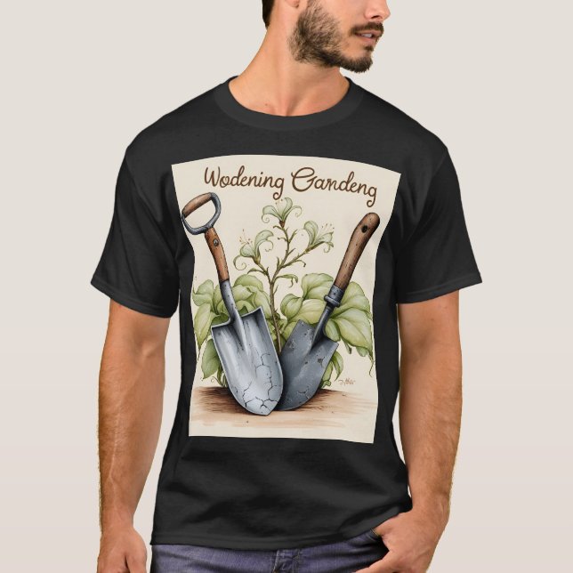 Gardening Dreams T-Shirt: Old Tools and Flowers T-Shirt (Front)