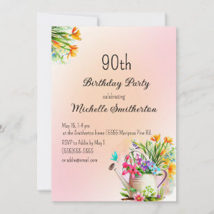Gardening Flowers 90th Birthday Party Invitation
