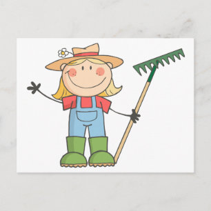 Gardening Girl  Waving A Greeting Postcard