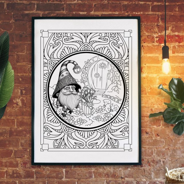 Gardening Gnome Adult Coloring  Poster (Creator Uploaded)