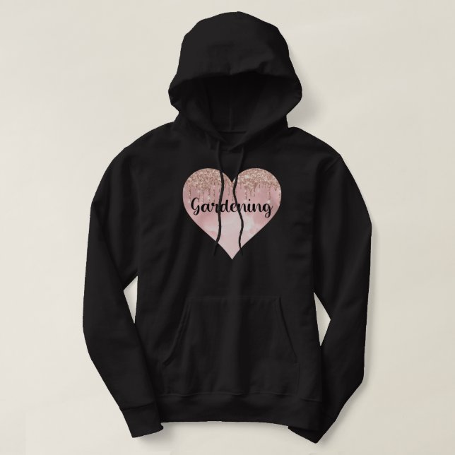 Gardening hobby in glitter heart hoodie (Design Front)