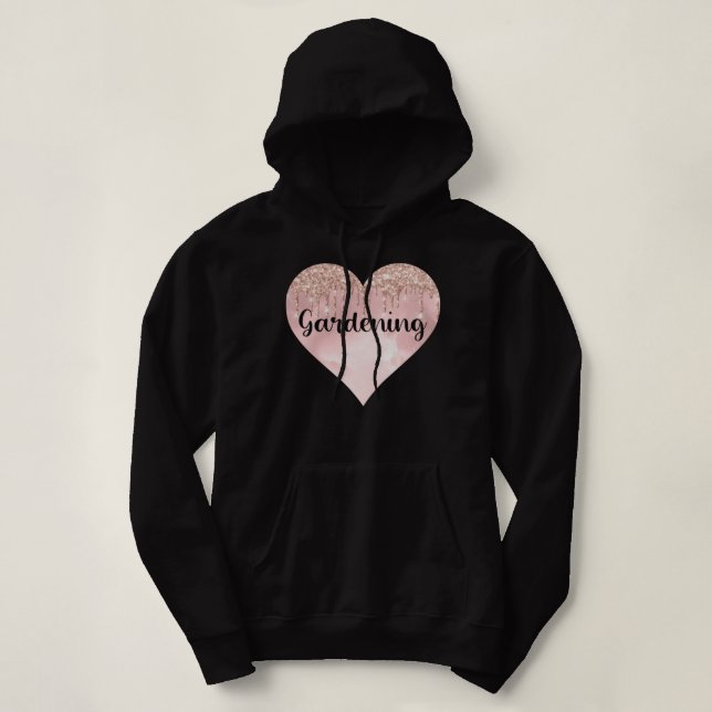Gardening hobby in glitter heart hoodie (Design Front)