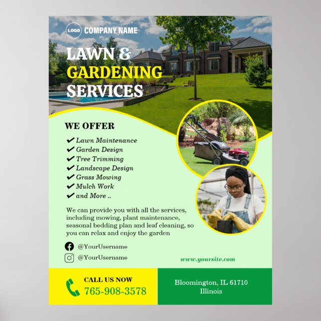 Gardening Lawn Care Services Poster (Front)