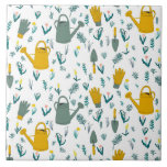Gardening lovers: watering, can, gloves, herbs ceramic tile<br><div class="desc">Check out this cute gardener's pattern on this nice ceramic tile. Use it in your kitchen or in your garden or balcony.</div>