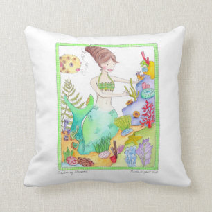 Gardening Mermaid art pillow by Marley Ungaro
