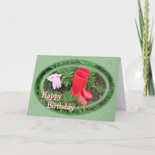 Gardening Red Boots Birthday or any occasion Card (Front)