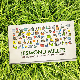 Gardening Services - colourful icons pattern Business Card