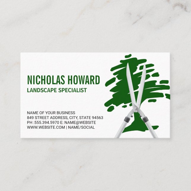 Gardening Shears | Landscape | Tree Logo Business Card (Front)
