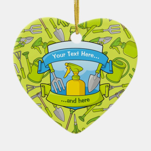 Gardening Shield with Banners Ceramic Ornament (Front)