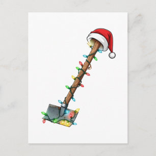 Gardening Shovel Wrapped in Christmas Lights Postcard