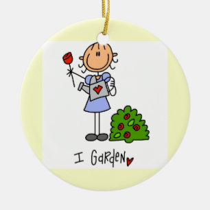Gardening Stick Figure Ceramic Ornament