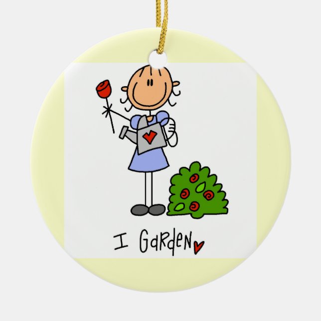 Gardening Stick Figure Ceramic Ornament (Front)