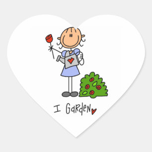 Gardening Stick Figure Heart Sticker