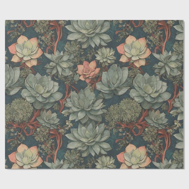 Gardening Succulents Plants Pattern Wrapping Paper (Flat)