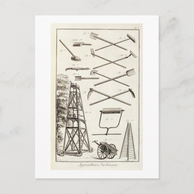Gardening tools and a mobile pruning platform, fro postcard (Front)