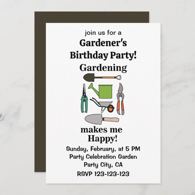 Gardening Tools Gardening Gardener Birthday Party Invitation (Front/Back)