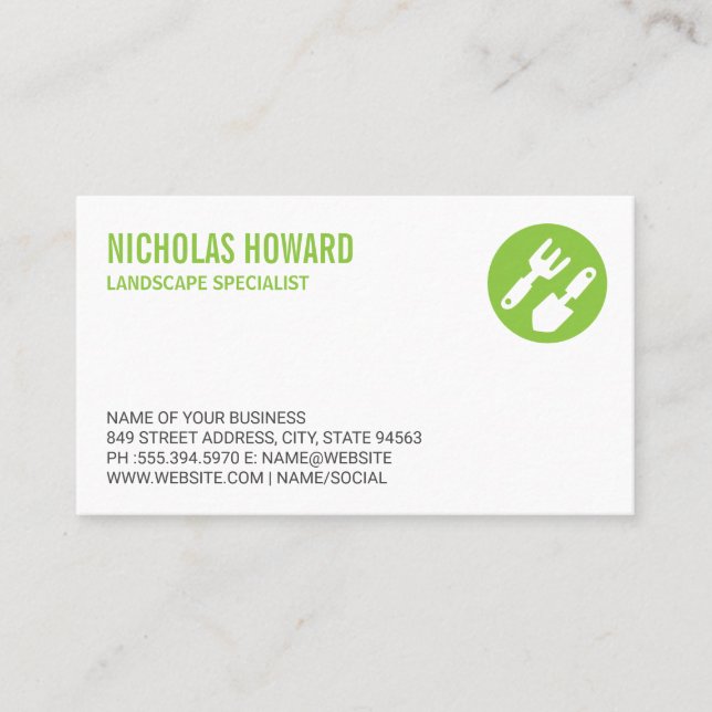 Gardening Tools | Landscape Icons Business Card (Front)