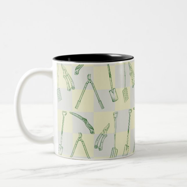 Gardening tools Pattern Two-Tone Coffee Mug (Left)
