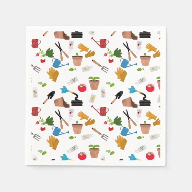 Gardening Tools Plants Gardener Nursery Pattern Napkin (Front)