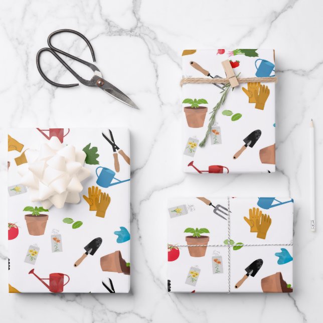 Gardening Tools Plants Gardener Nursery Pattern Wrapping Paper Sheet (Front)