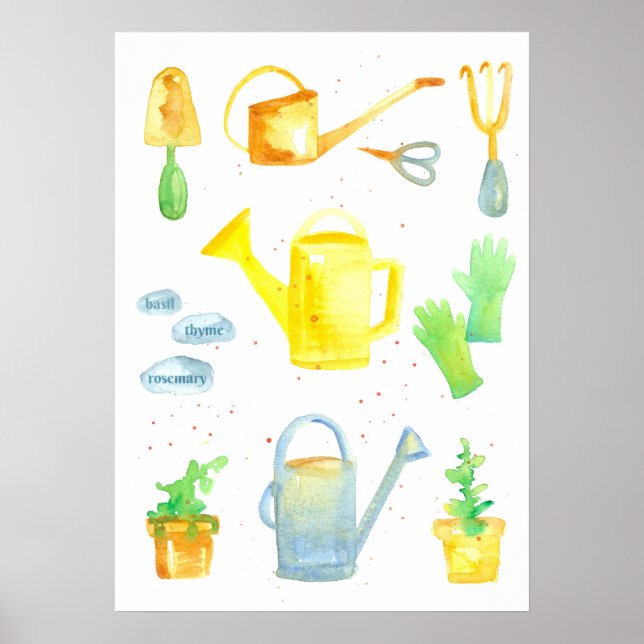 Gardening Tools Plants Watering Can Poster (Front)
