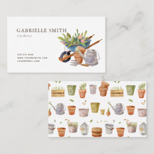 Gardening Tools Watercolor White Business Card