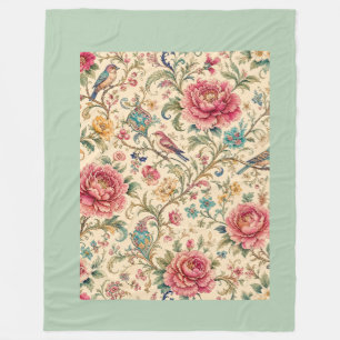 Gardens of Shiraz Songbirds & Peony Chintz Fleece Blanket