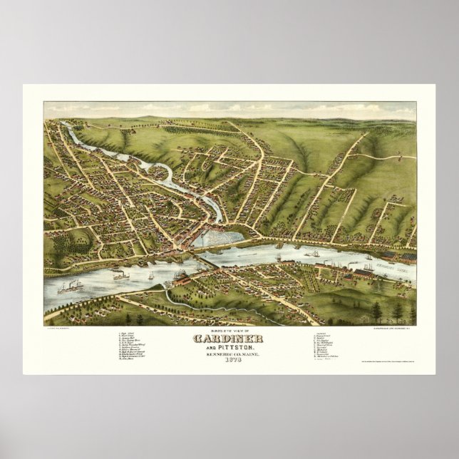 Gardiner & Pittston, ME Panoramic Map - 1878 Poster (Front)