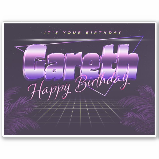 Gareth name first name purple retro sticker birthd (Front)