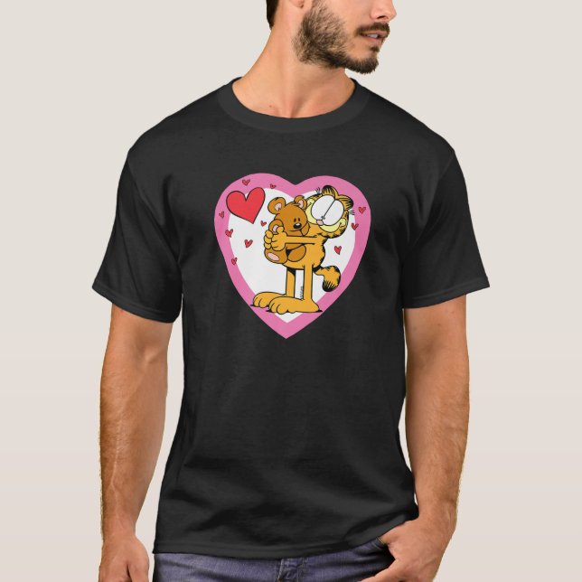 Garfield Hugging Pooky Valentine s Day Cartoon Cat T-Shirt (Front)