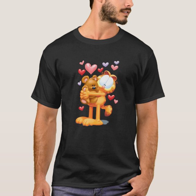 Garfield Hugging Pooky with Hearts 3D Cartoon Cat  T-Shirt (Front)