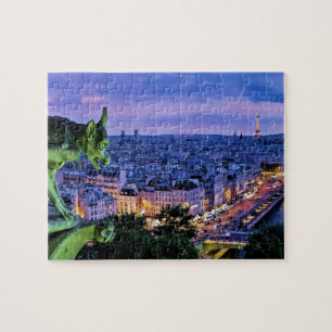 Gargolye Looms Over Paris At Night Jigsaw Puzzle