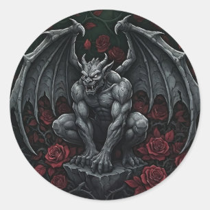 Gargoyle and Roses Classic Round Sticker