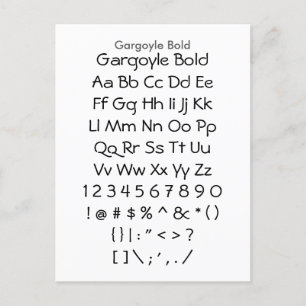 Gargoyle Bold - Zazzle Font Sampler Sheet Postcard