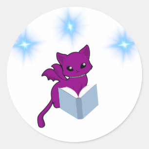 Gargoyle Cat/ Winged Cat Reading  Classic Round Sticker
