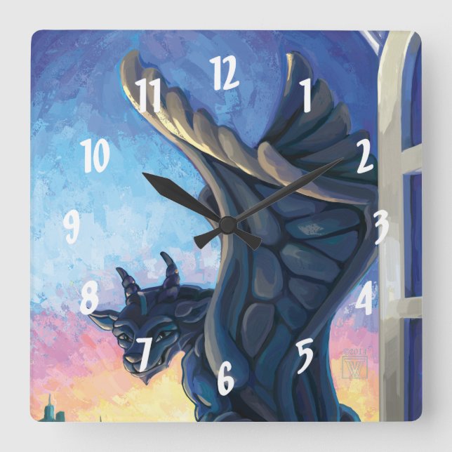 Gargoyle Guardian Square Wall Clock (Front)