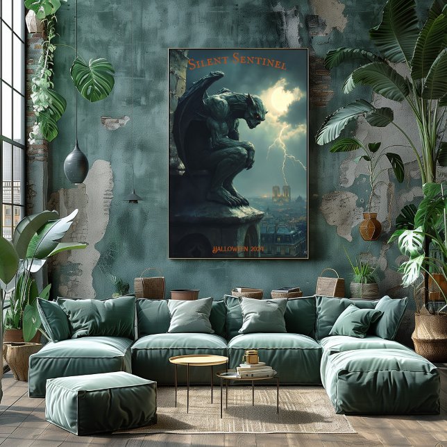 Gargoyle Halloween with Stormy Sky and Lightning Poster (Creator Uploaded)