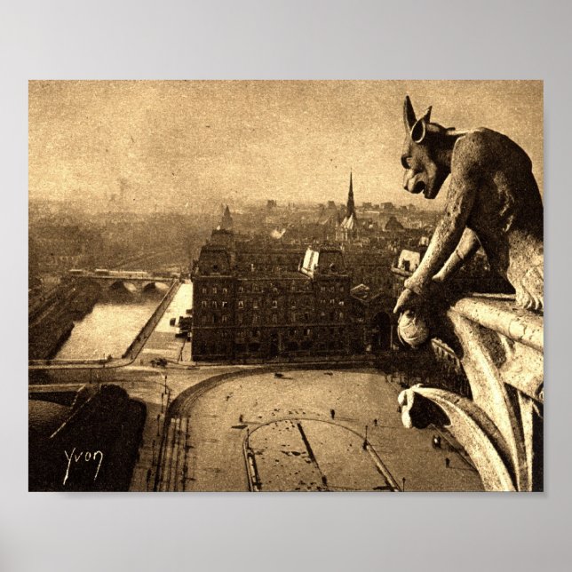 Gargoyle Notre Dame, Paris France 1912 Vintage Poster (Front)