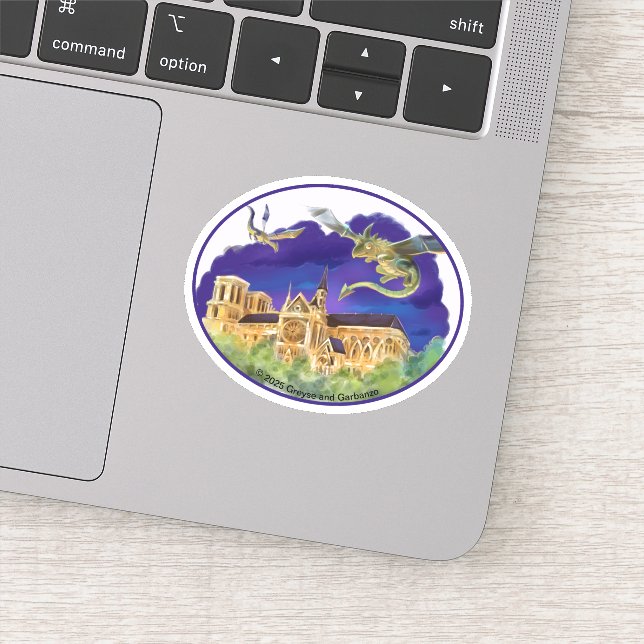 Gargoyle Notre Dame - Paris Oval Vinyl Sticker (Detail)