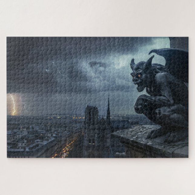 Gargoyle on a stormy night jigsaw puzzle (Horizontal)