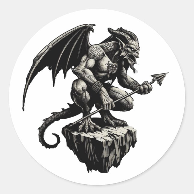 Gargoyle sitting on a rock  classic round sticker (Front)