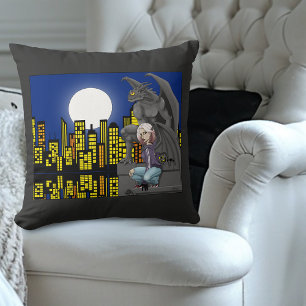 Gargoyle Urban Fantasy Cityscape Cushion