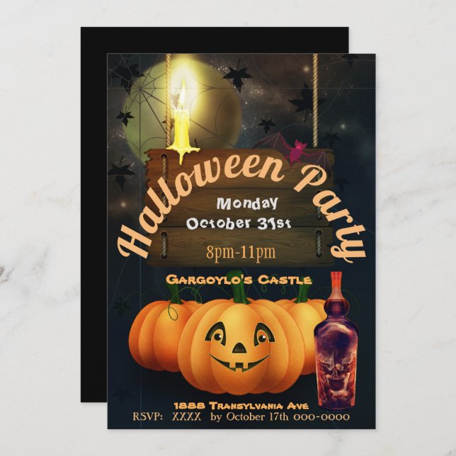 Gargoylo's Castle Halloween Jack o Lantern Invitation (Front/Back)