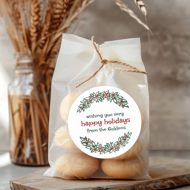 Garland CUSTOM Holiday Christmas Doodle Wreath  Classic Round Sticker (Garland CUSTOM Holiday Christmas Doodle Wreath Classic Round Sticker
)