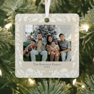 Garland Family Name Year Christmas Photo Beige Metal Tree Decoration