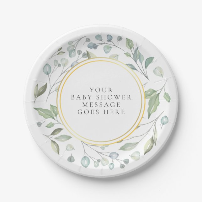  Garland Greenery Baby Shower Message Paper Plate (Front)
