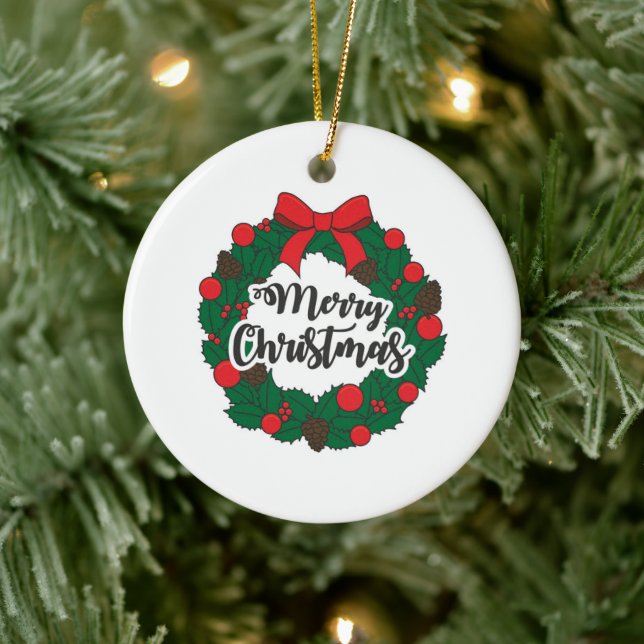 Garland Merry Christmas Ceramic Ornament (Tree)