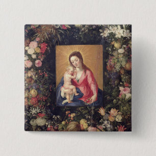 Garland of Fruit and Flowers with Virgin and Child 15 Cm Square Badge