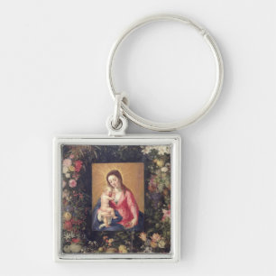 Garland of Fruit and Flowers with Virgin and Child Key Ring