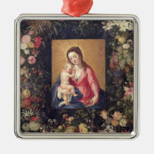 Garland of Fruit and Flowers with Virgin and Child Metal Ornament